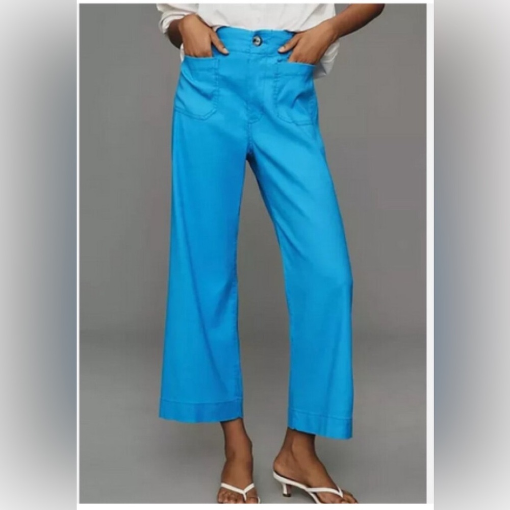 NWT Anthropologie Maeve 30 The Colette Cropped Wide-Leg Pants Linen Sky Blue New